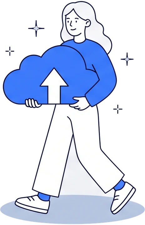 Illustration of a person carrying a cloud with an upward arrow